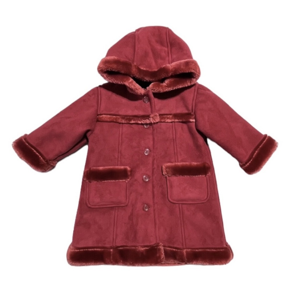 Vintage 2002 Gap holiday faux fur lined hooded long coat 6-12 months